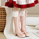 Lolita Plüschstiefel mit Schleife